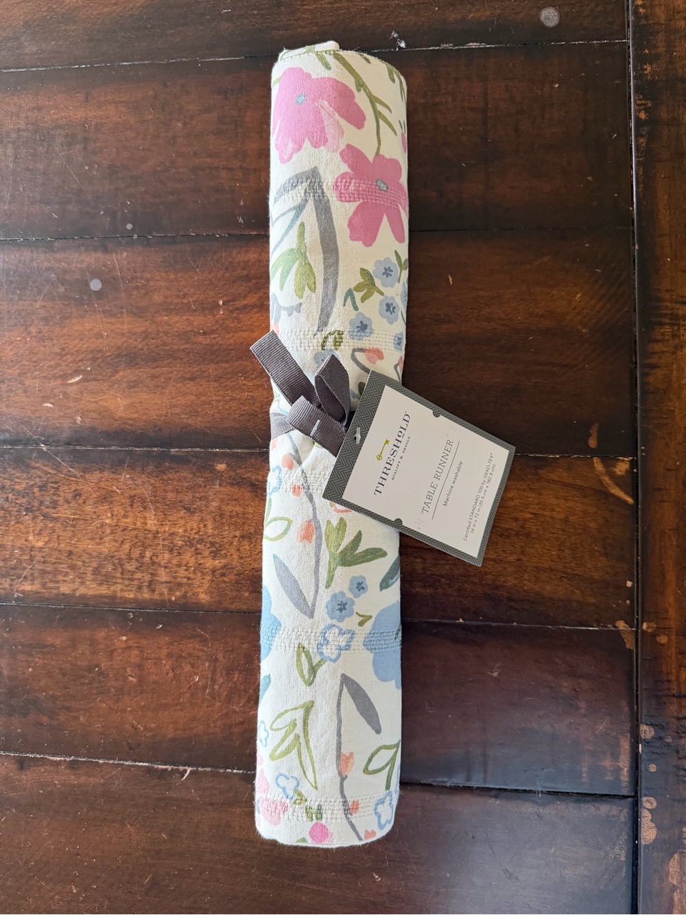 Threshold Cream Floral Table Runner with Pink & Blue Blooms